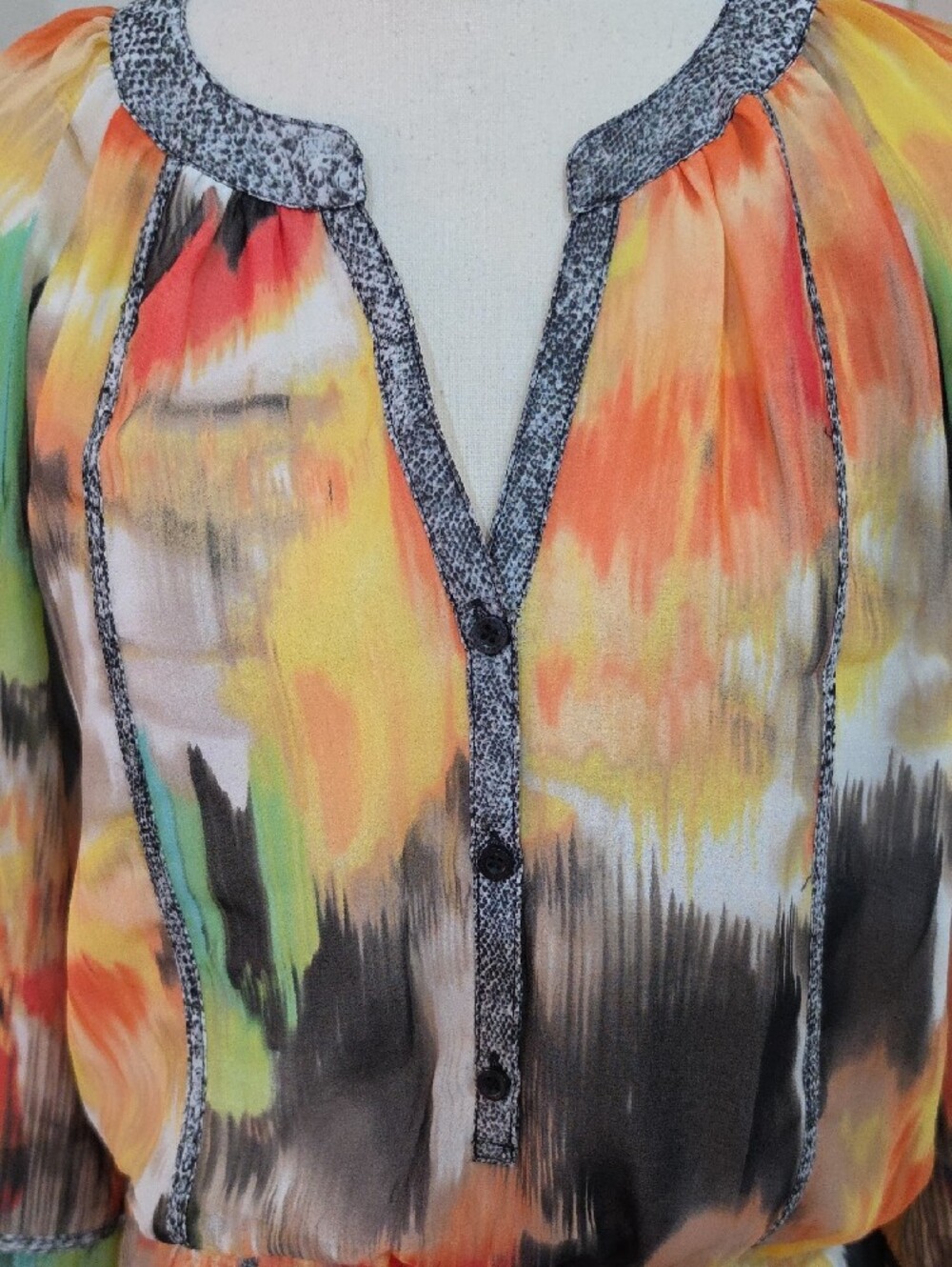 Calvin Klein Multi-Color AbstractPrint Peasant Blouse - Size M - Picture 2 of 12